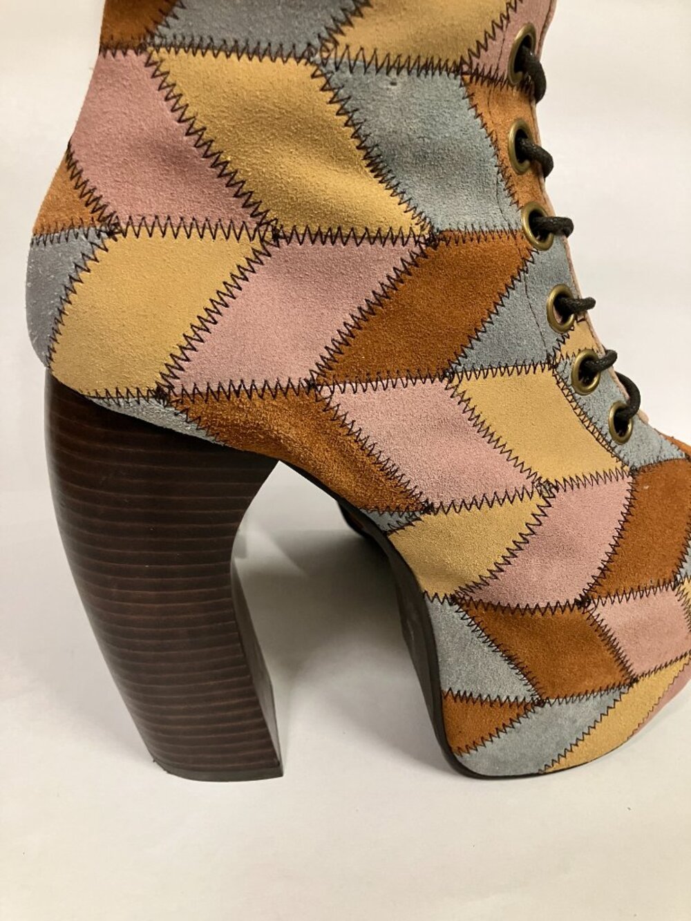 *RARE* Jeffrey Campbell PICKFORD Platform Patchwork Boots! Size 8.5, best for 8! - Picture 8 of 16